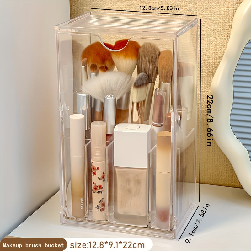 Flip-Top Clear Makeup Brush Holder Cosmetic Storage Box Dust-Proof Desktop Organizer for Brushes And Accessories