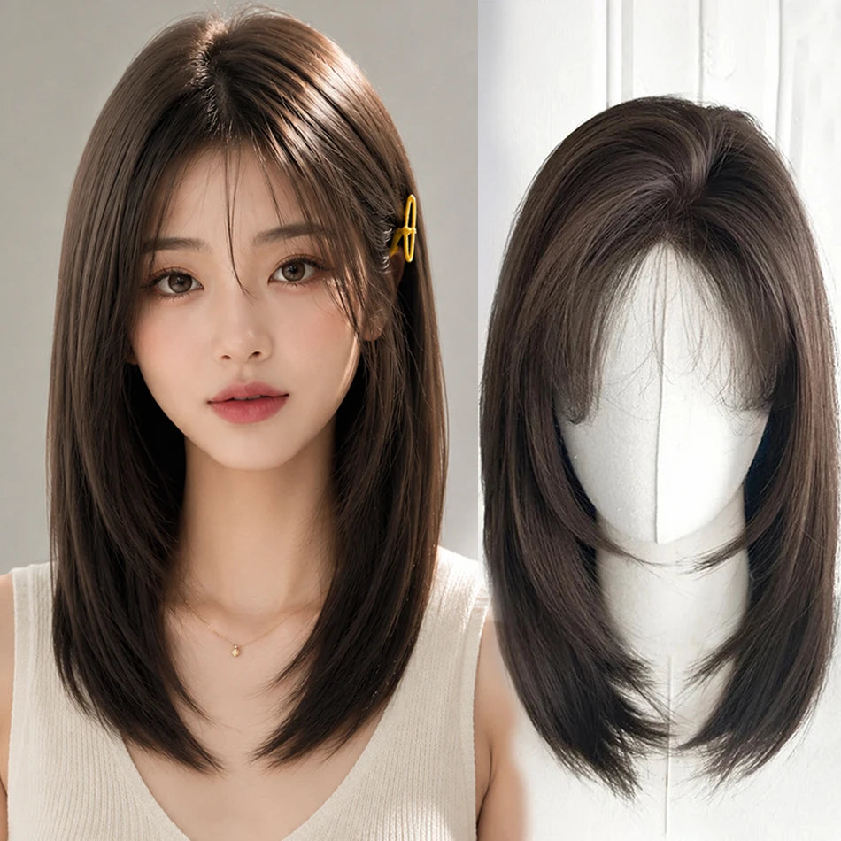 Shoulder Layered Synthetic BOB Wig With Transparent Lace Front Straight Heat Resistant Wig Hair For Women Daily Cosplay Party
