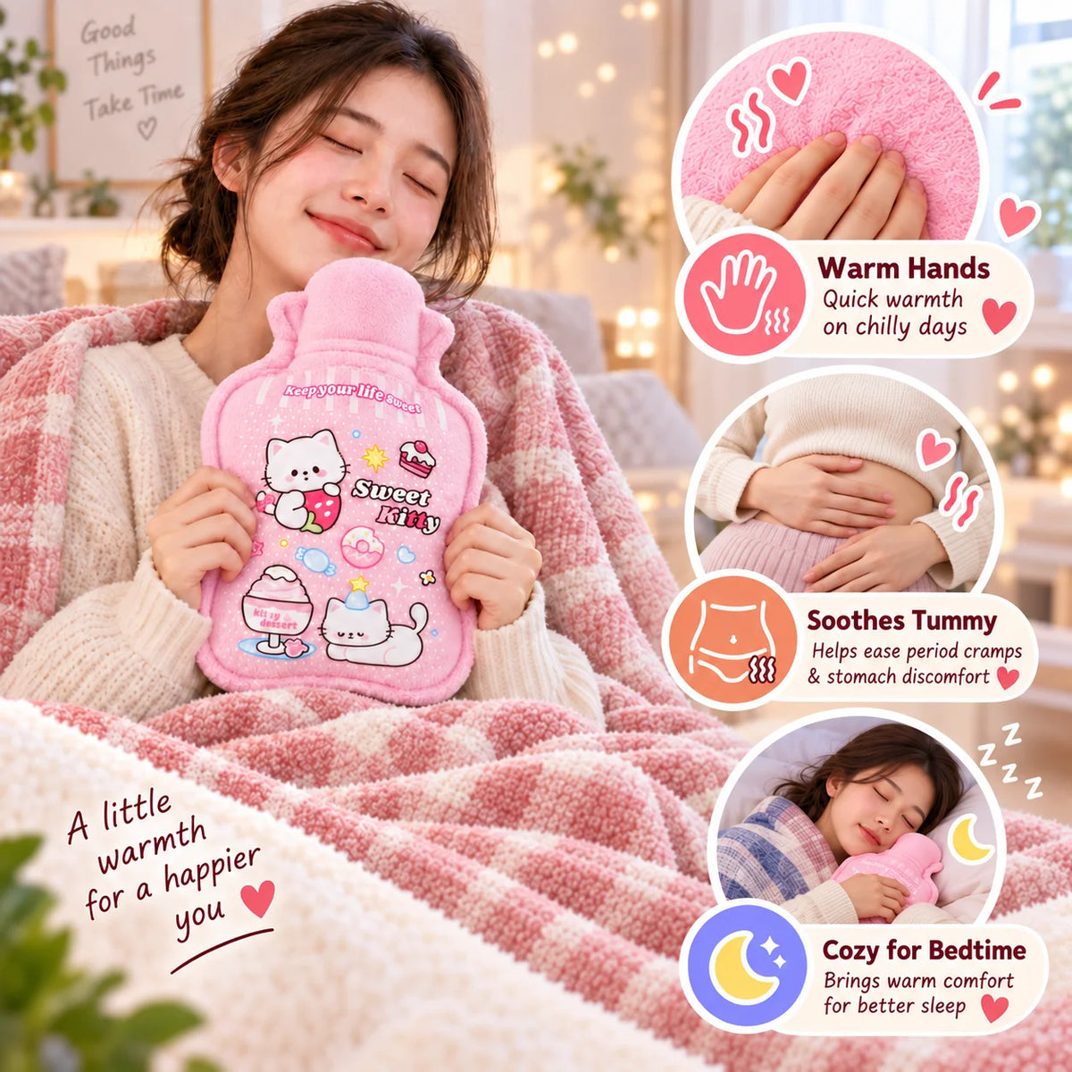 1PC Hot Water Bottle Cute Plush Cartoon Cover Warm Water Bag Portable Reusable Hand Warmer Winter Home Gift