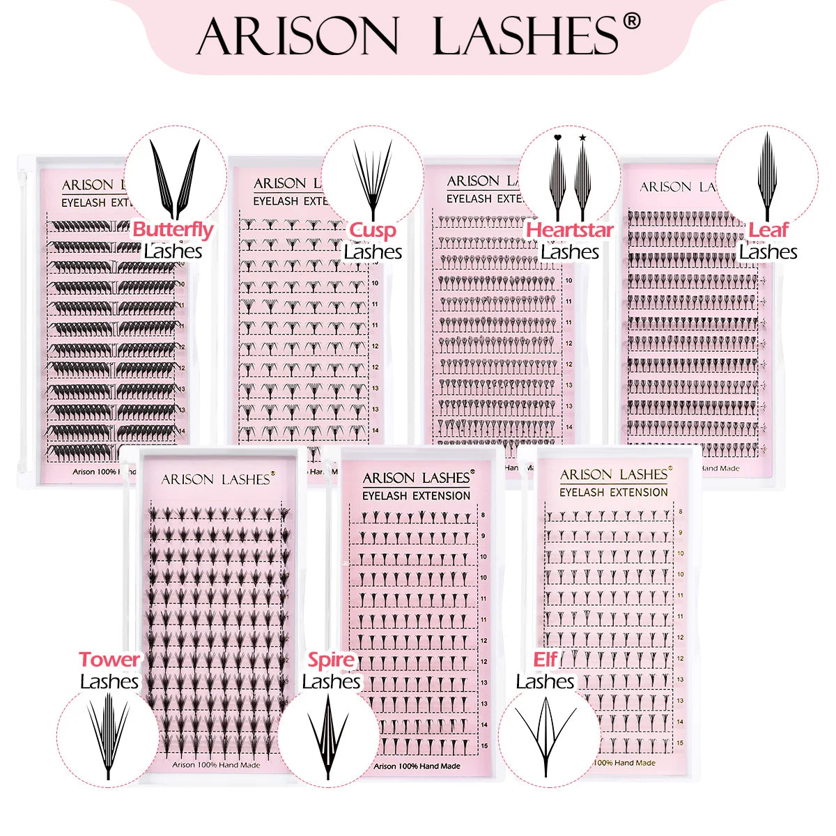 ARISON Comic Series Lashes Leaf Plume Spire Tower Butterfly Premade Fan Eyelash Extensions Automatic Flowering False Lashes