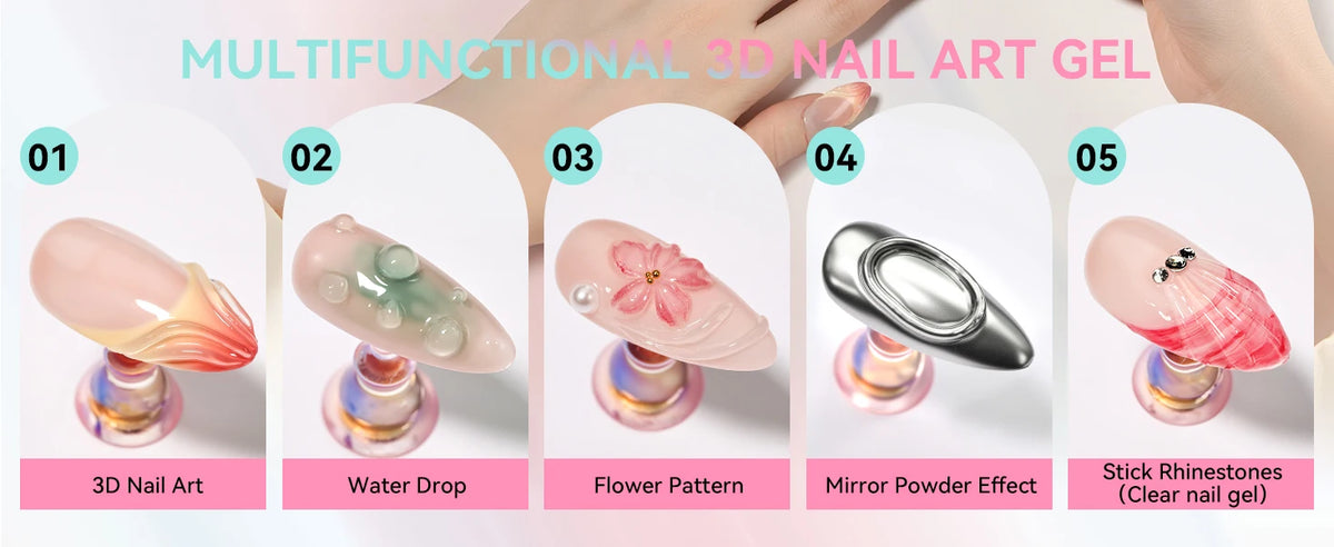 Makartt 3D Gel Nail Art – Clear & Noir Sculpting Gel for DIY Embossed Nail Designs – No Wipe Easy-Squeeze Tube Nail Glue