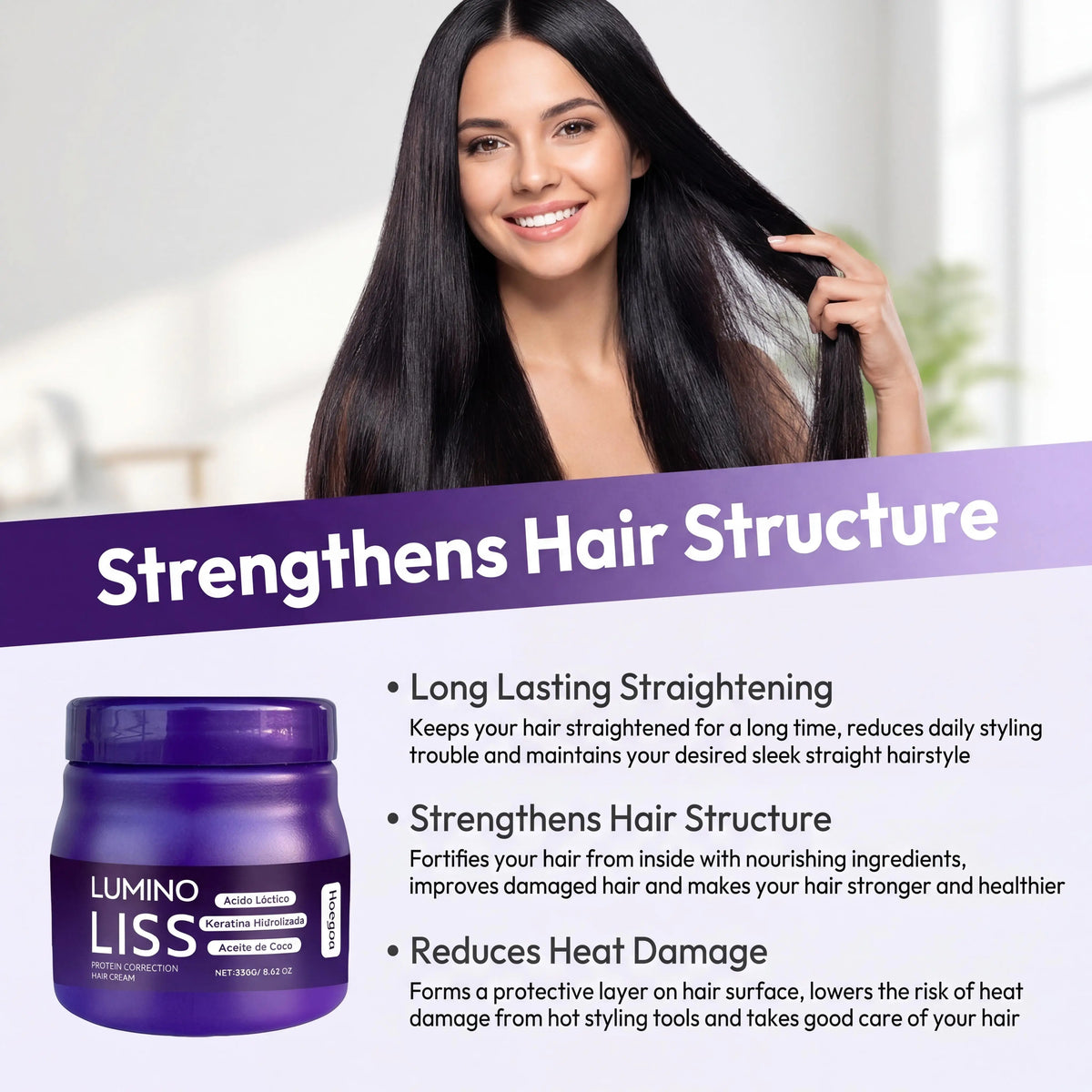 Protein Hair Correcting Cream Long Lasting Smoothing Straightening Treatment Reduces Frizz Heat Protection Easy Application Strengthens Hair Cream