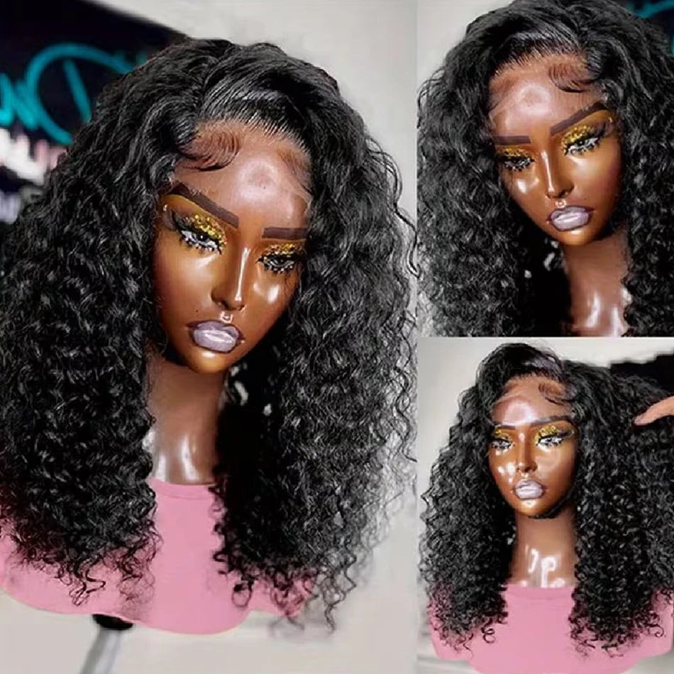 Curly Bob Wig 13x4 Lace Front Wigs Pre Plucked 250% Density Mongolian Glueless HD Kinky Curly Bob Lace Frontal Wigs Wet and Wavy