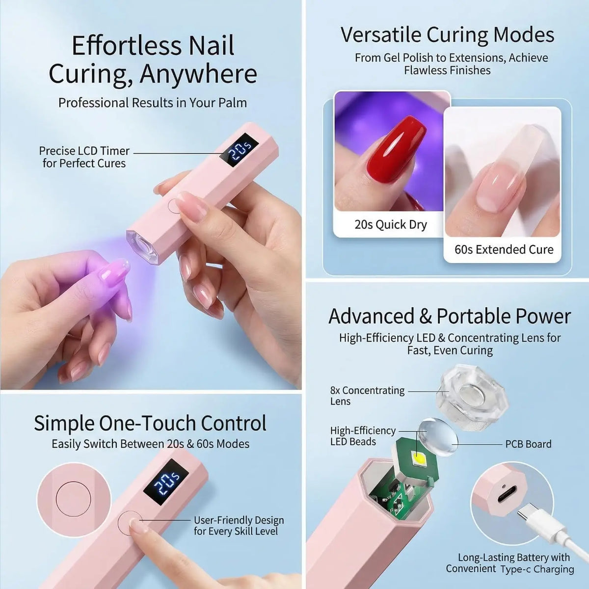 Portable USB Mini LED UV Nail Dryer, LCD Digital Display Gel Nail Curing Lamp, Compact Professional Manicure Tool