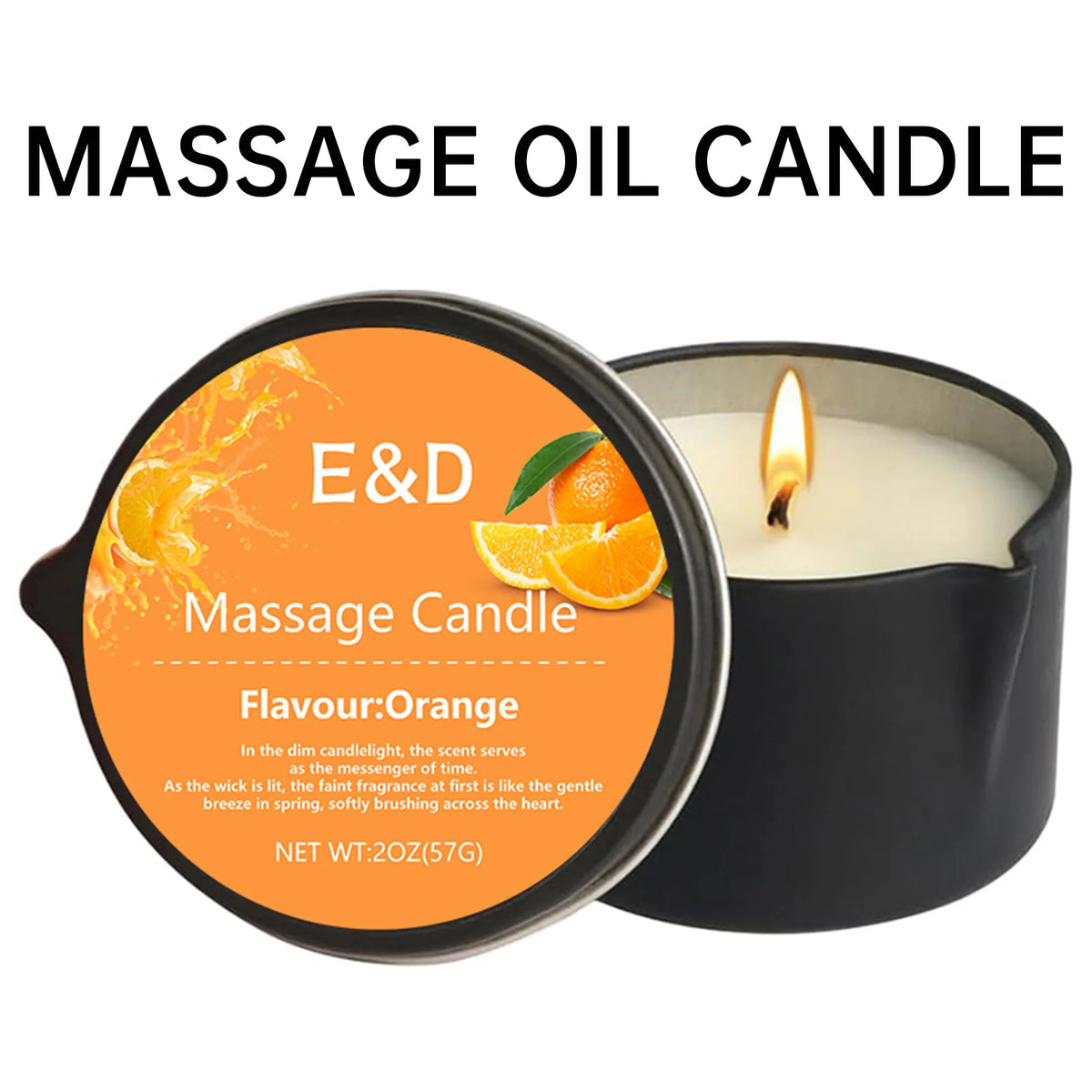 Orange Massage Oil Candle 2 oz, Body Massage Candle Melts Into Warm Body Oil, Moisturizing Aromatherapy Home Spa Gift For Women