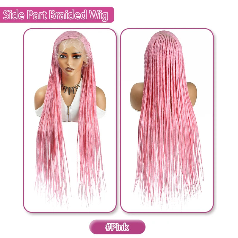 36'' Burgundy Full Lace Braided Wigs Faux Locs for Black Women Synthetic Knotless Cornrow Braid Wig Side Part Wig Box Braids Wig