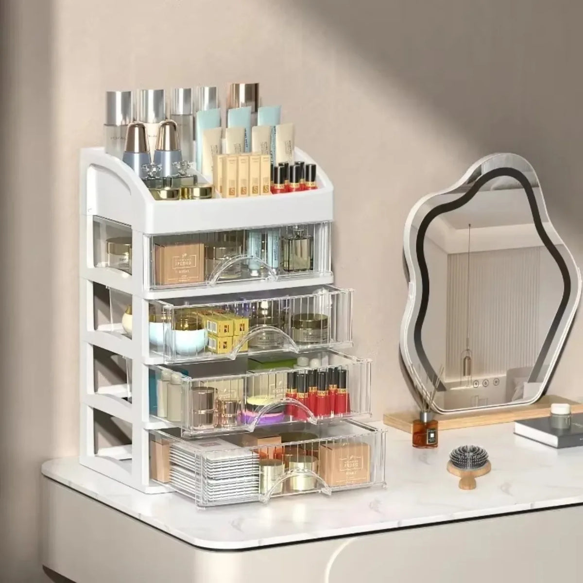 Multi-Layer Makeup Organizer with Drawers, Clear Cosmetic Storage Box for Skincare, Lipstick, Perfume and Vanity Essentials