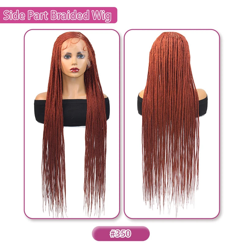 36'' Burgundy Full Lace Braided Wigs Faux Locs for Black Women Synthetic Knotless Cornrow Braid Wig Side Part Wig Box Braids Wig