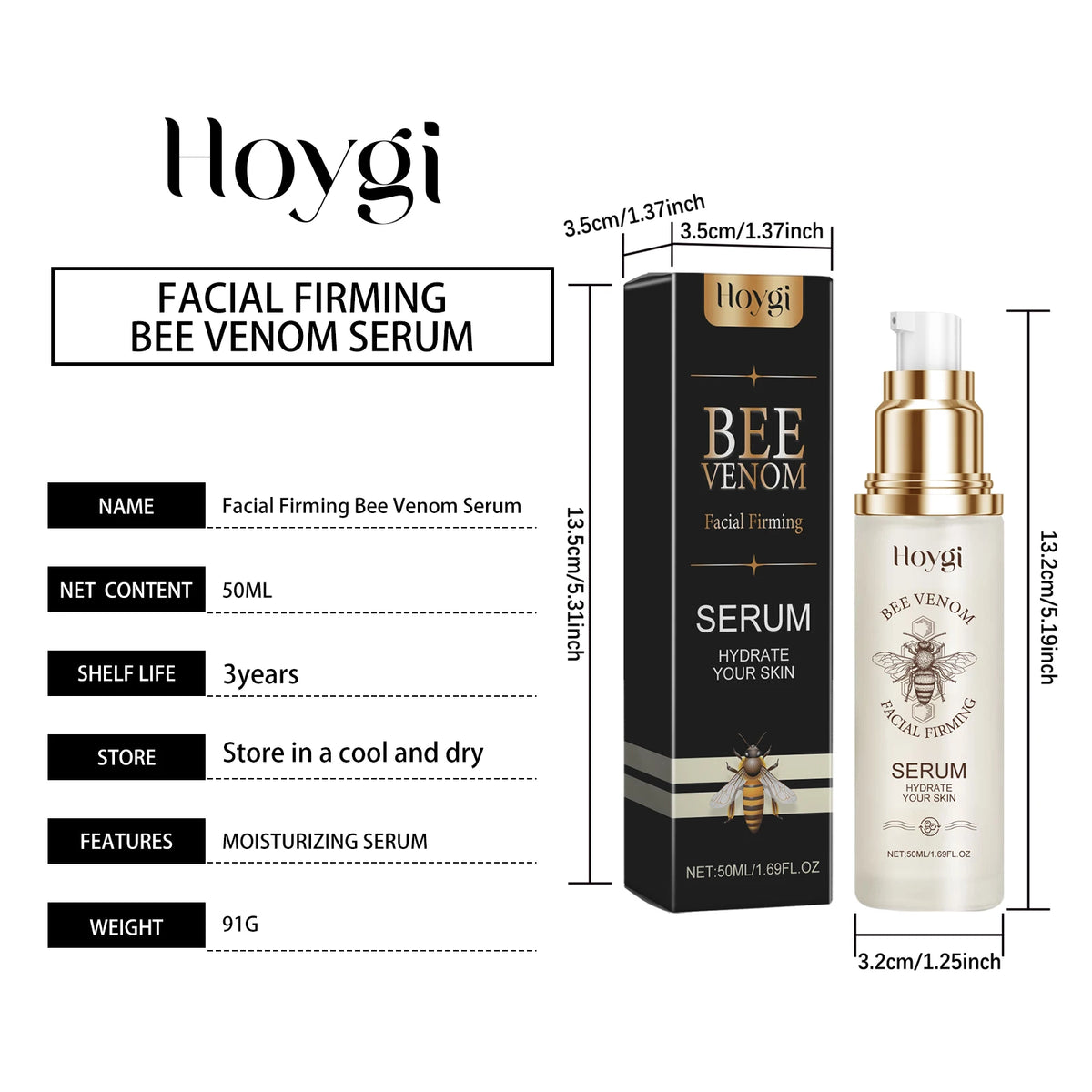 Bee Venom Facial Serum Firming Ginger Root Extract Even Skin Tone Fade Dark Spots Radiant Glow Lift Tighten Anti Aging Support Skin Elasticity Face Care