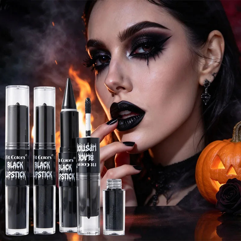 2pcs Halloween Lip Gloss And Lip Liner 2-In-1, Matte Lip Color And Fine Shimmer, Dual-End Lip Makeup, Long-Lasting, Easy To Apply, One For Multiple Uses, And Enhances Your Natural Glow, Holiday Gift For Halloween