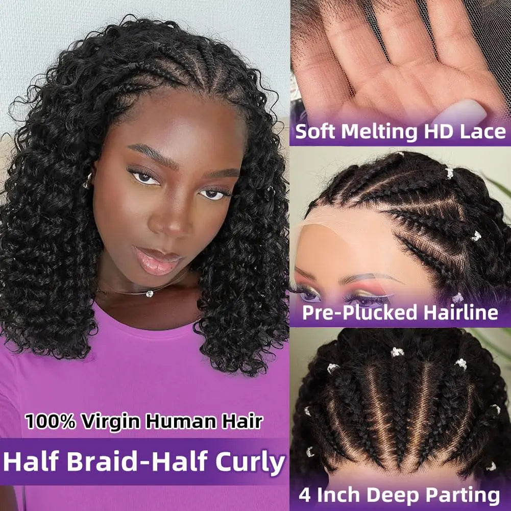 Curly Bob Wig Human Hair 13x4 Lace Front Wigs For Black Women Human Hair Quickwig Braided Wigs Pre Braided Handmade Cornrow Wigs