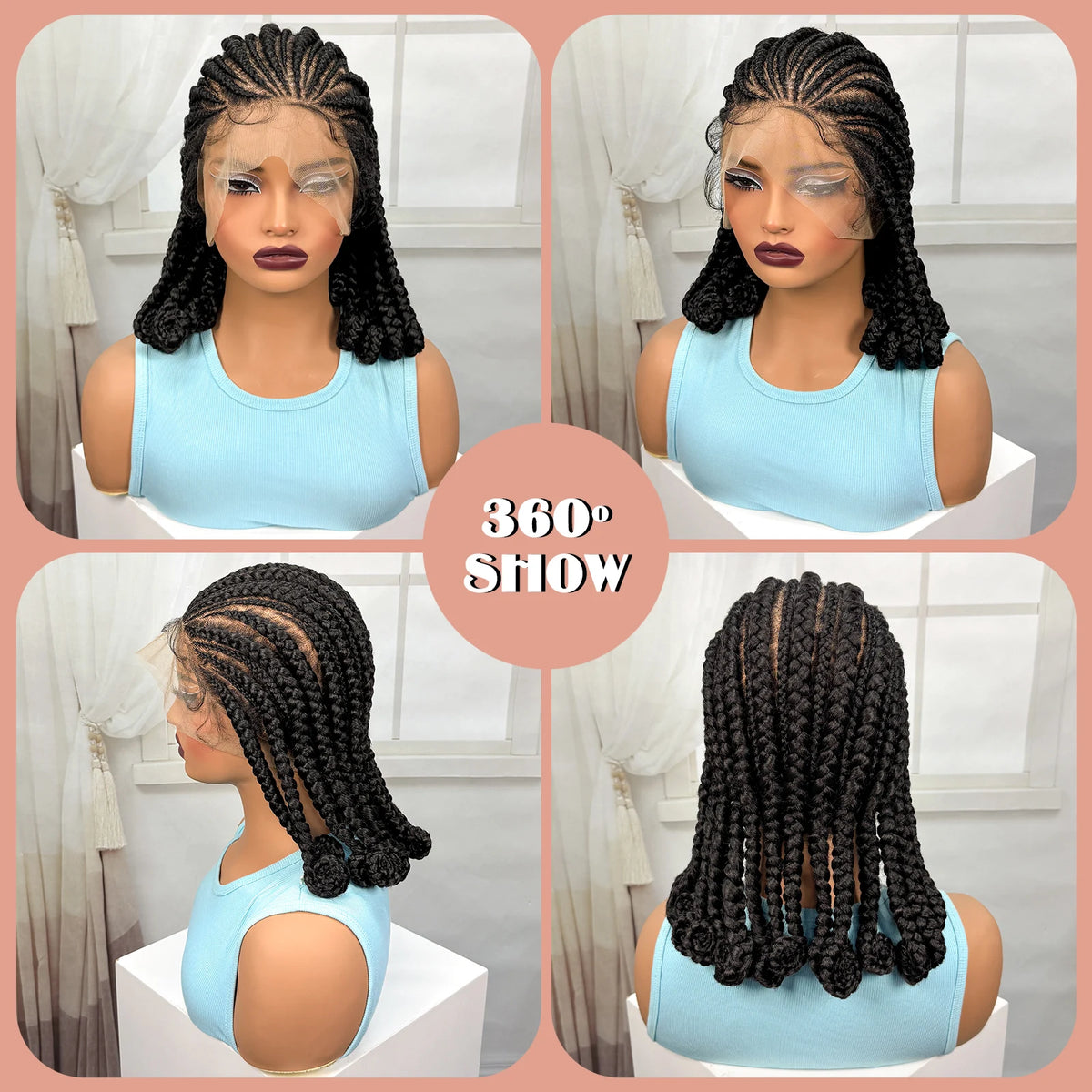 Full Lace Braided Wigs Synthetic Natural Cornrow Braids Wig Handmade Bantu Braiding Hair Wigs with Baby Hair for Black Women