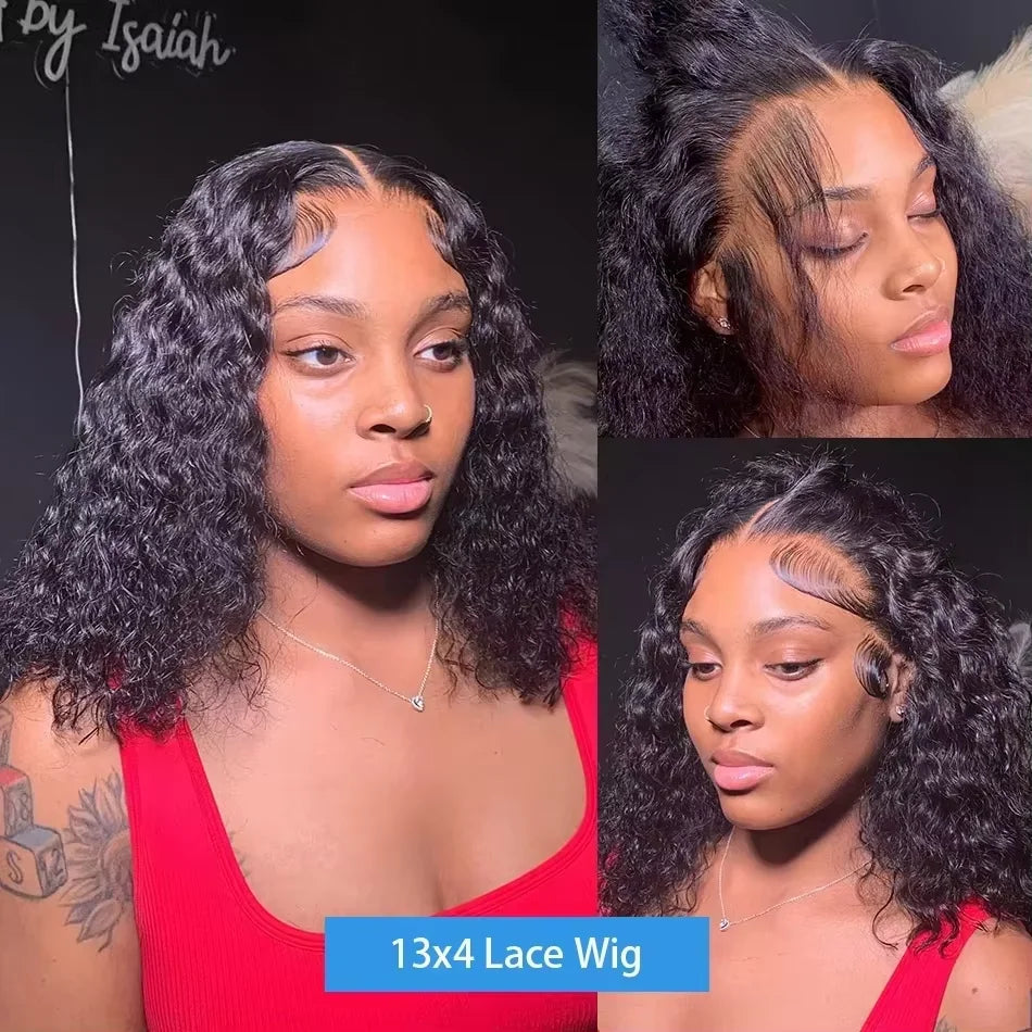 Deep Wave 250% Density Short Bob 13x4 Lace Front Human Hair Wigs Women Brazilian Curly Lace Frontal Wig Glueless Closure Wigs