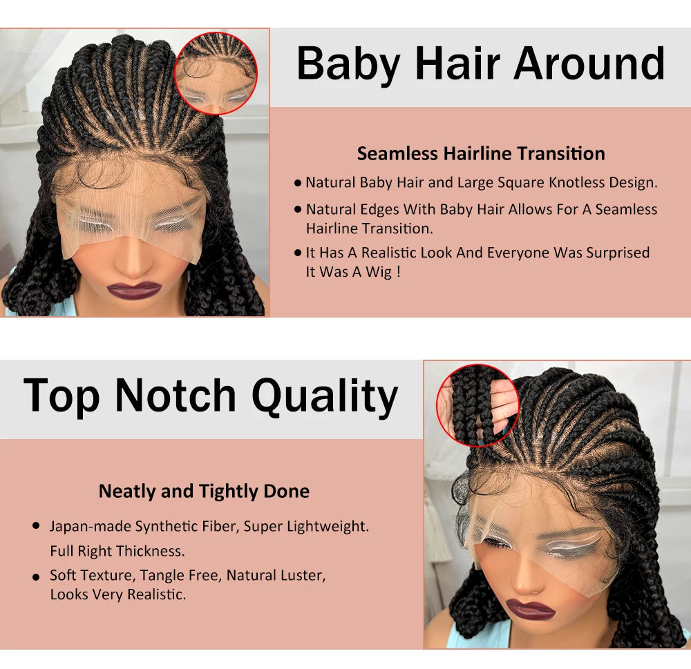 Full Lace Braided Wigs Synthetic Natural Cornrow Braids Wig Handmade Bantu Braiding Hair Wigs with Baby Hair for Black Women