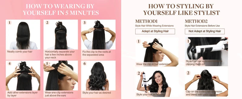 Straight Human Hair Clip in Hair Extensions  100% Unprocessed Full Head Brazilian Virgin Hair Natural Black Color 8Pcs With 120G