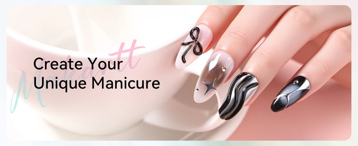 Makartt 3D Gel Nail Art – Clear & Noir Sculpting Gel for DIY Embossed Nail Designs – No Wipe Easy-Squeeze Tube Nail Glue