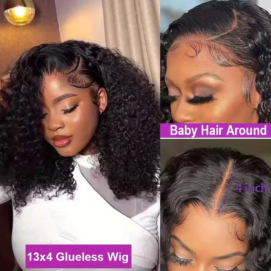 Curly Bob Wig 13x4 Lace Front Wigs Pre Plucked 250% Density Mongolian Glueless HD Kinky Curly Bob Lace Frontal Wigs Wet and Wavy