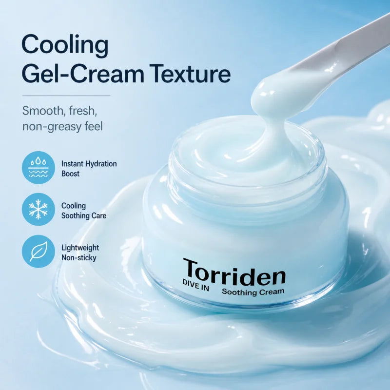 Torriden DIVE‑IN Soothing Gel‑Cream, Cooling Lightweight Moisturizer for Face, Smooth Non‑Greasy Texture, Instant Hydration Calm