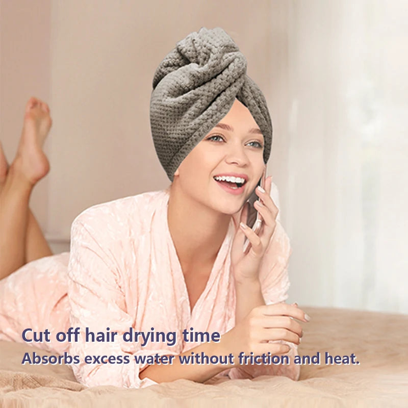Super Absorbent Soft Hair Towels 300GSM Microfiber Quick-Dry Hair Drying Cap, Button-Fastening Turban for Normal & Textured Hair