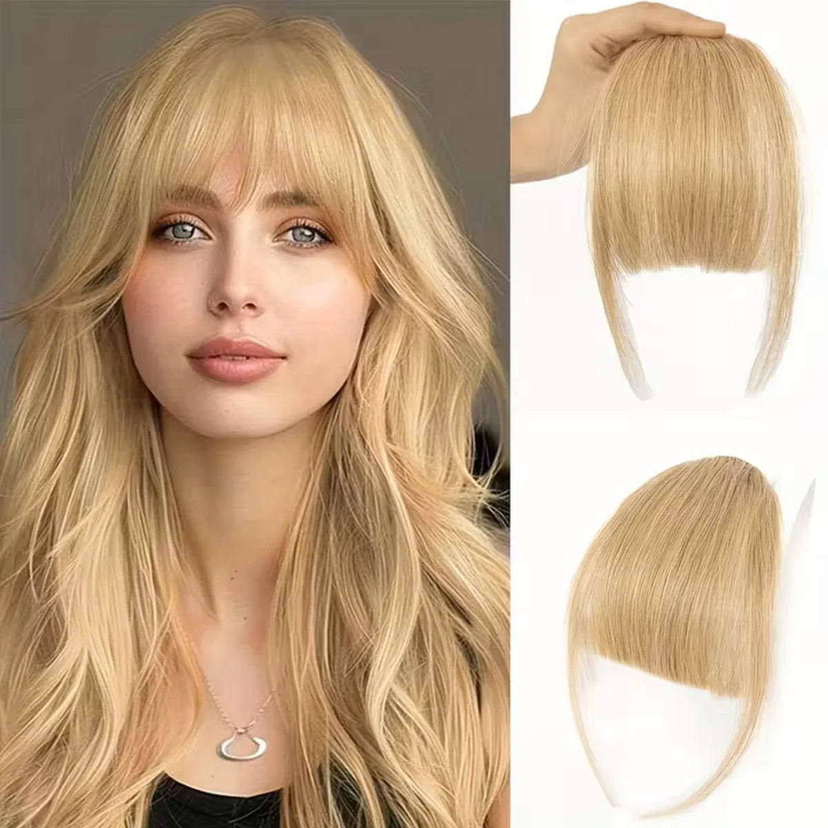 Clip In French Hair Bangs 100%  Human Hair Extensions Wispy Bangs for Women Curved Fake Bangs with Fringe Temples Hairpieces