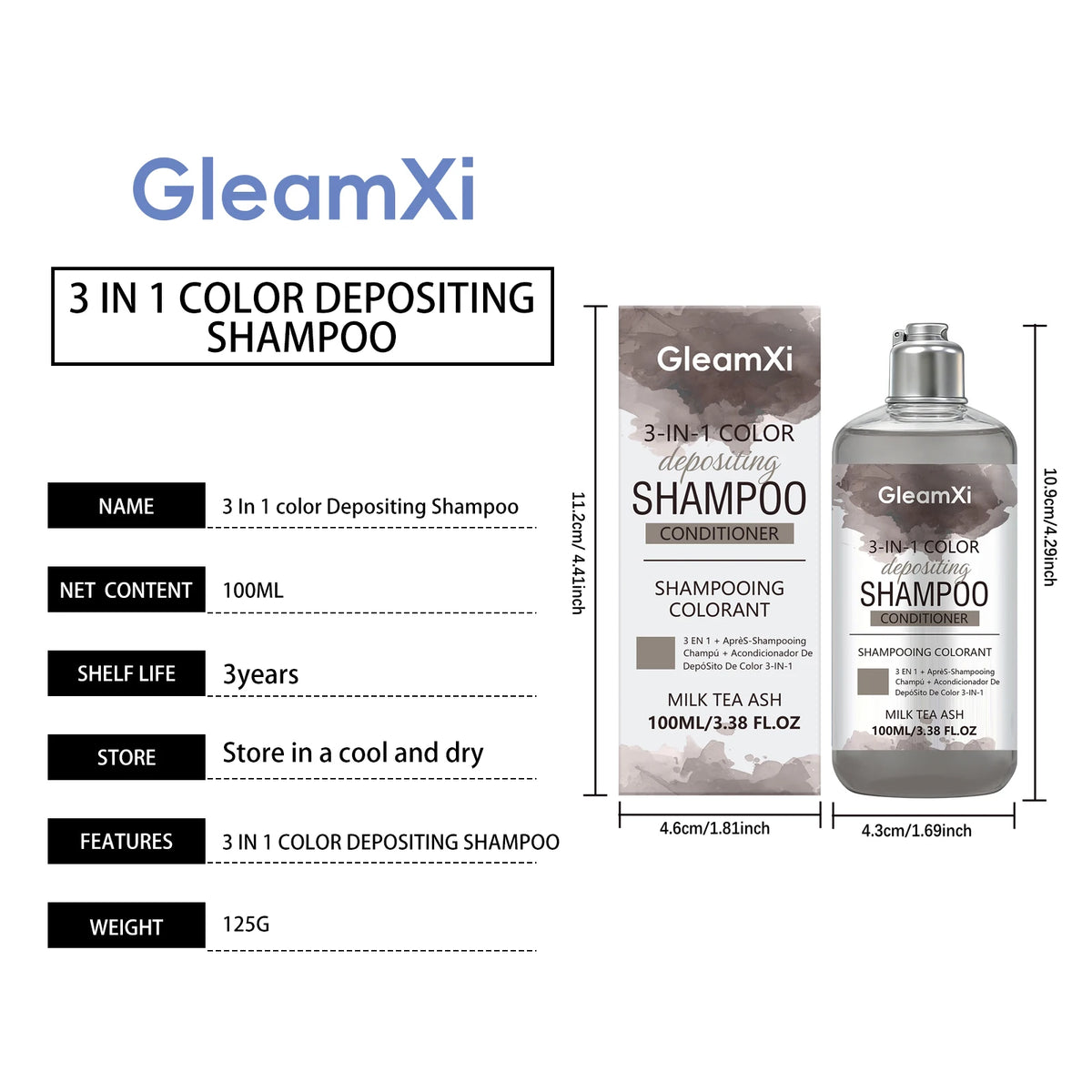 3 in 1 Hair Dye Shampoo for Gray Coverage Natural Herbal Ingredients Milk Tea Ash Brown Long-Lasting Color Deep Nourishing Cleaning Semi-Permanent Hair Color Shampoo