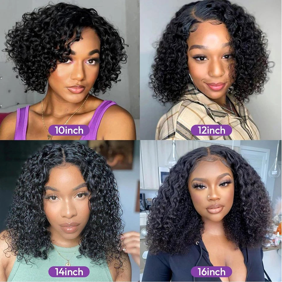 Kinky Curly Bob HD 13X6 Lace Frontal 250 High Density Full Virgin Human Raw Hair Wig Glueless Water Curly For Women Wet And Wavy