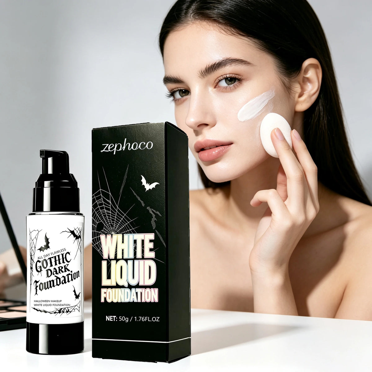 50G White Face Liquid Foundation for Helloween Cos Makeup Full Coverage Lasting Mekeup Effect Sweatproof Hydrating Natural Matte White Facial Foundation Liquid