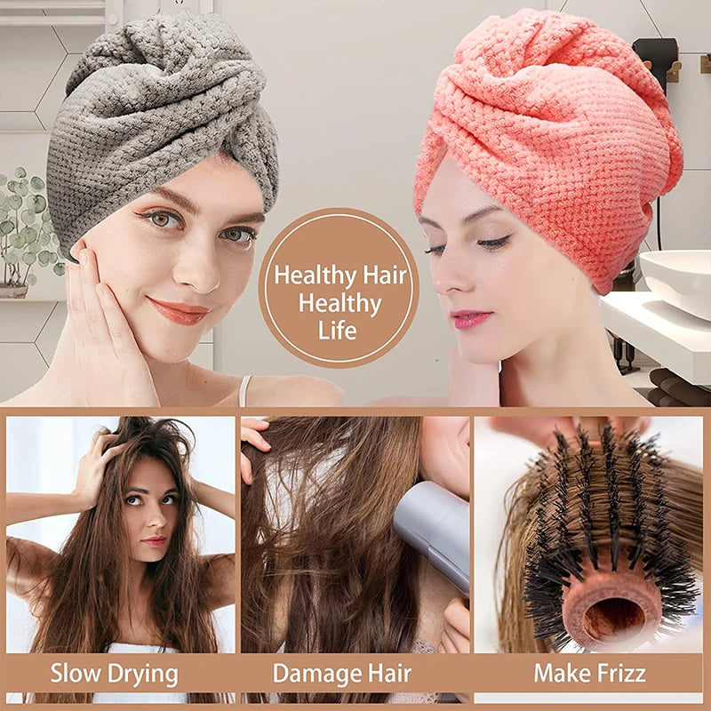 Super Absorbent Soft Hair Towels 300GSM Microfiber Quick-Dry Hair Drying Cap, Button-Fastening Turban for Normal & Textured Hair