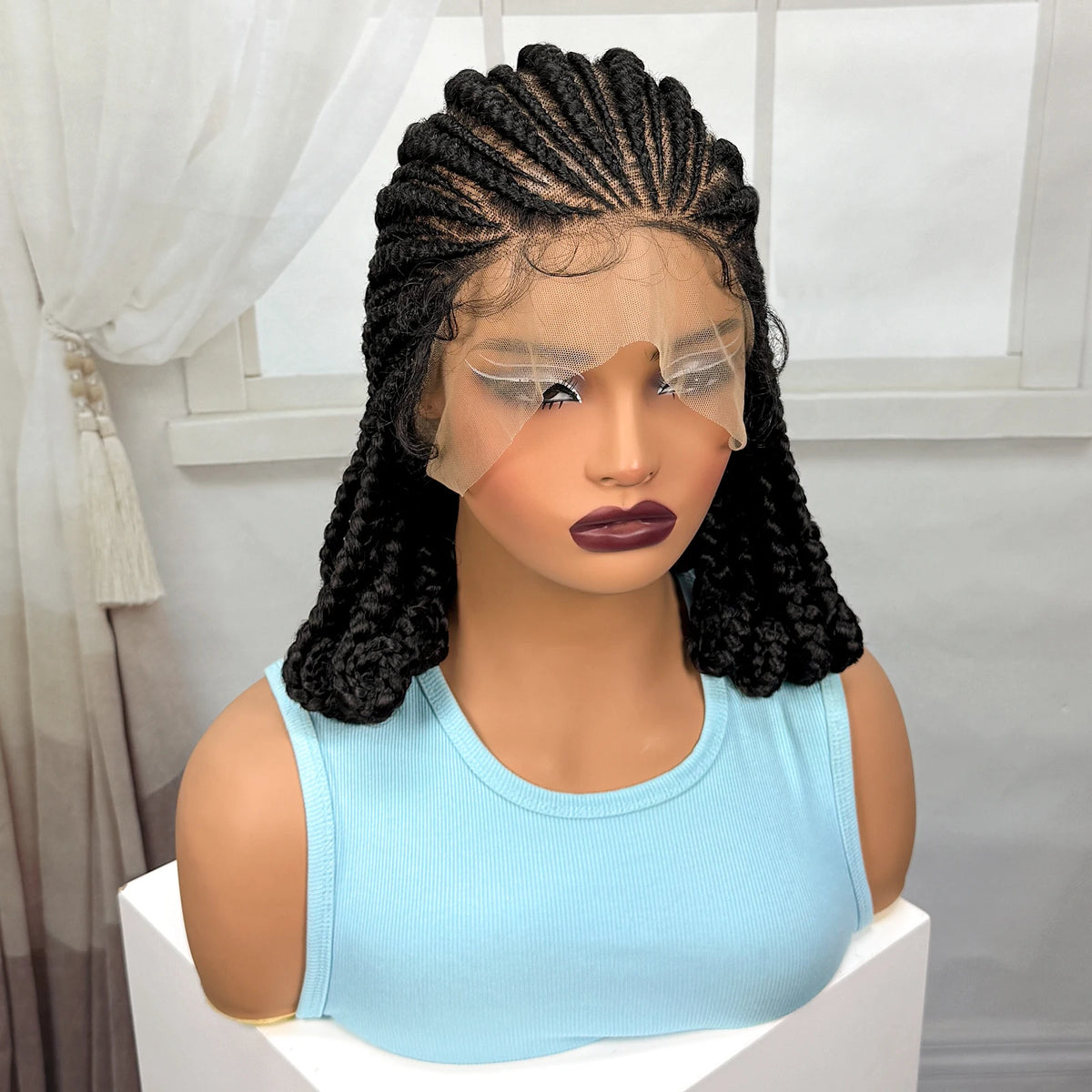 Full Lace Braided Wigs Synthetic Natural Cornrow Braids Wig Handmade Bantu Braiding Hair Wigs with Baby Hair for Black Women