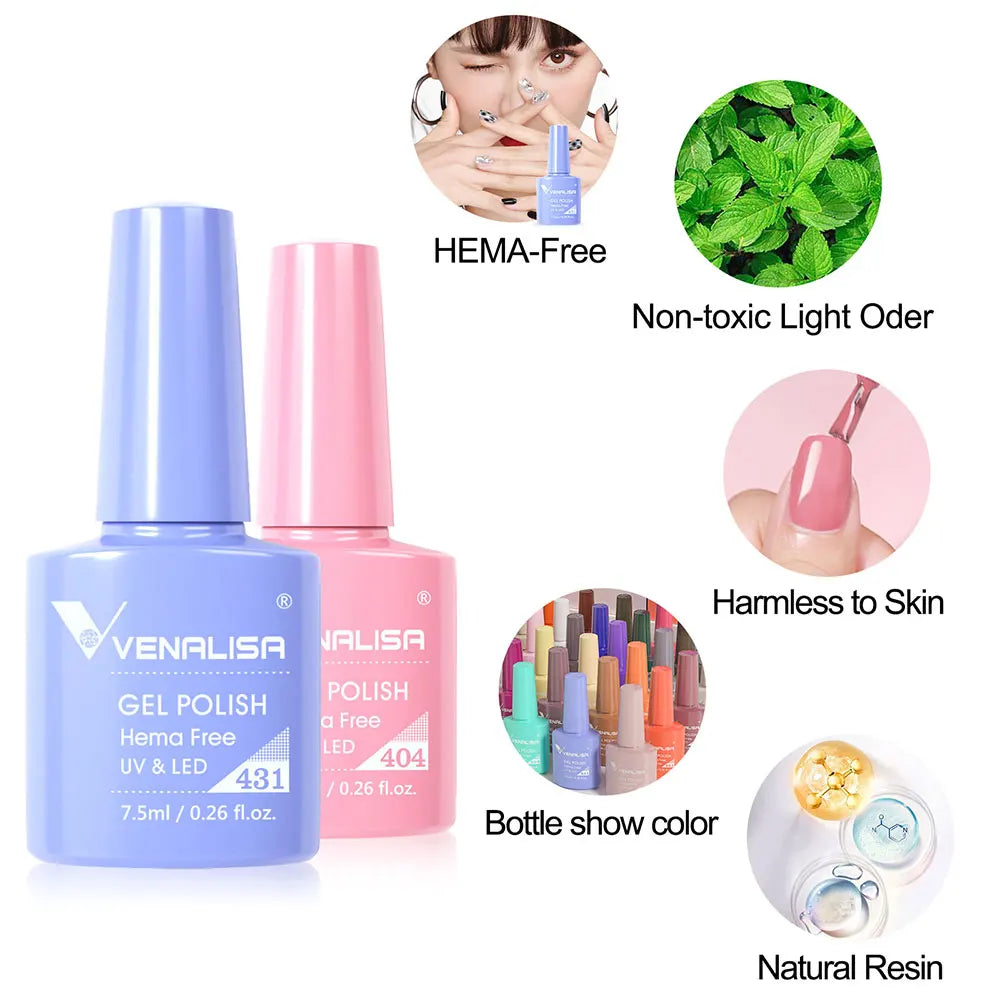 VENALISA 7.5ml Nail Gel Polish VIP4 HEMA Free Semi Permanent Soak off UV LED Nail Gel Varnish Full Coverage Nail Gel Lacquer