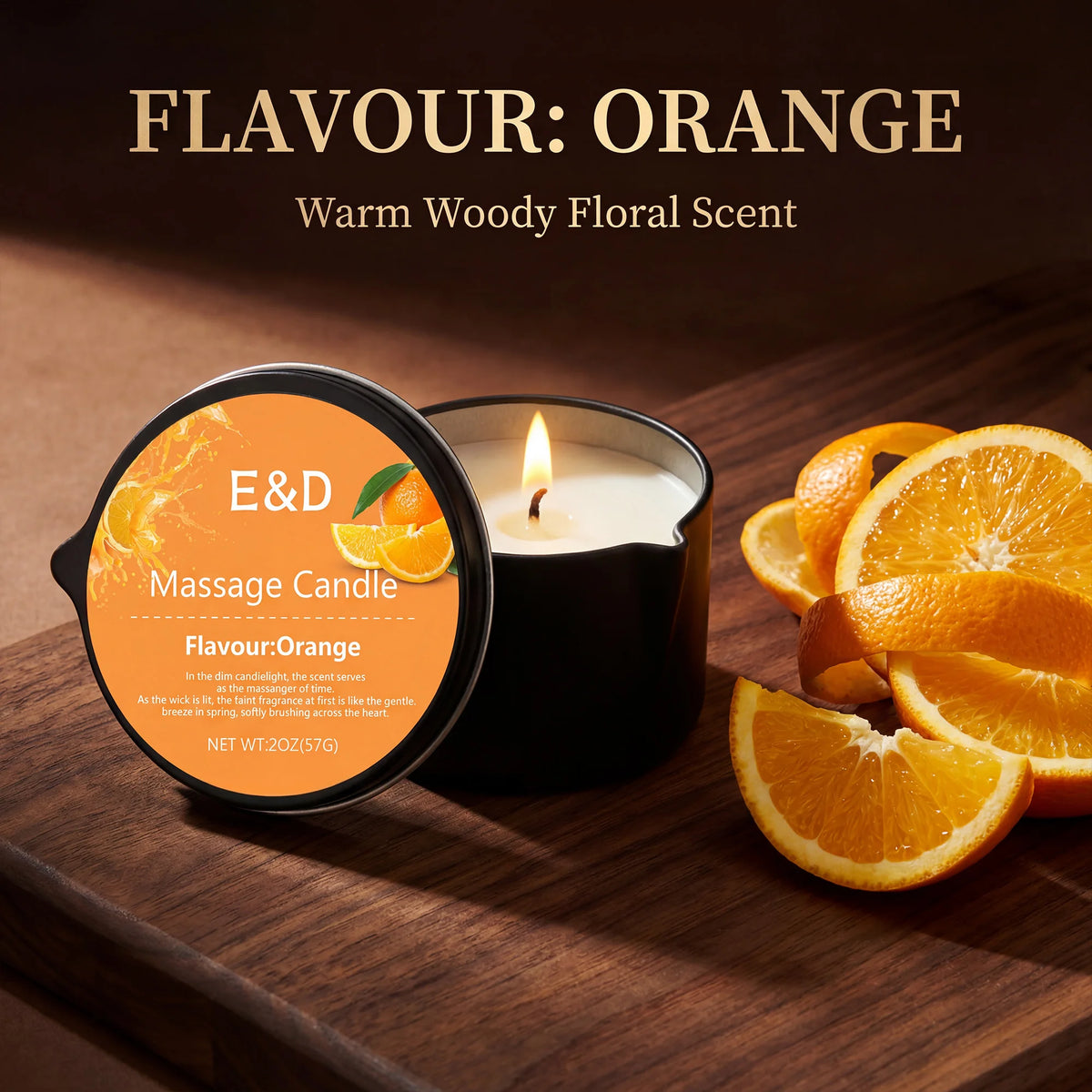 Orange Massage Oil Candle 2 oz, Body Massage Candle Melts Into Warm Body Oil, Moisturizing Aromatherapy Home Spa Gift For Women