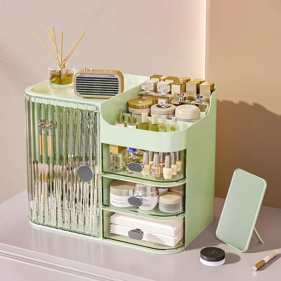 Makeup Organizer Cosmetic Storage Box with Drawers, Large Capacity Makeup Brush Holder, Skincare Perfume Organizer for Vanity Bathroom