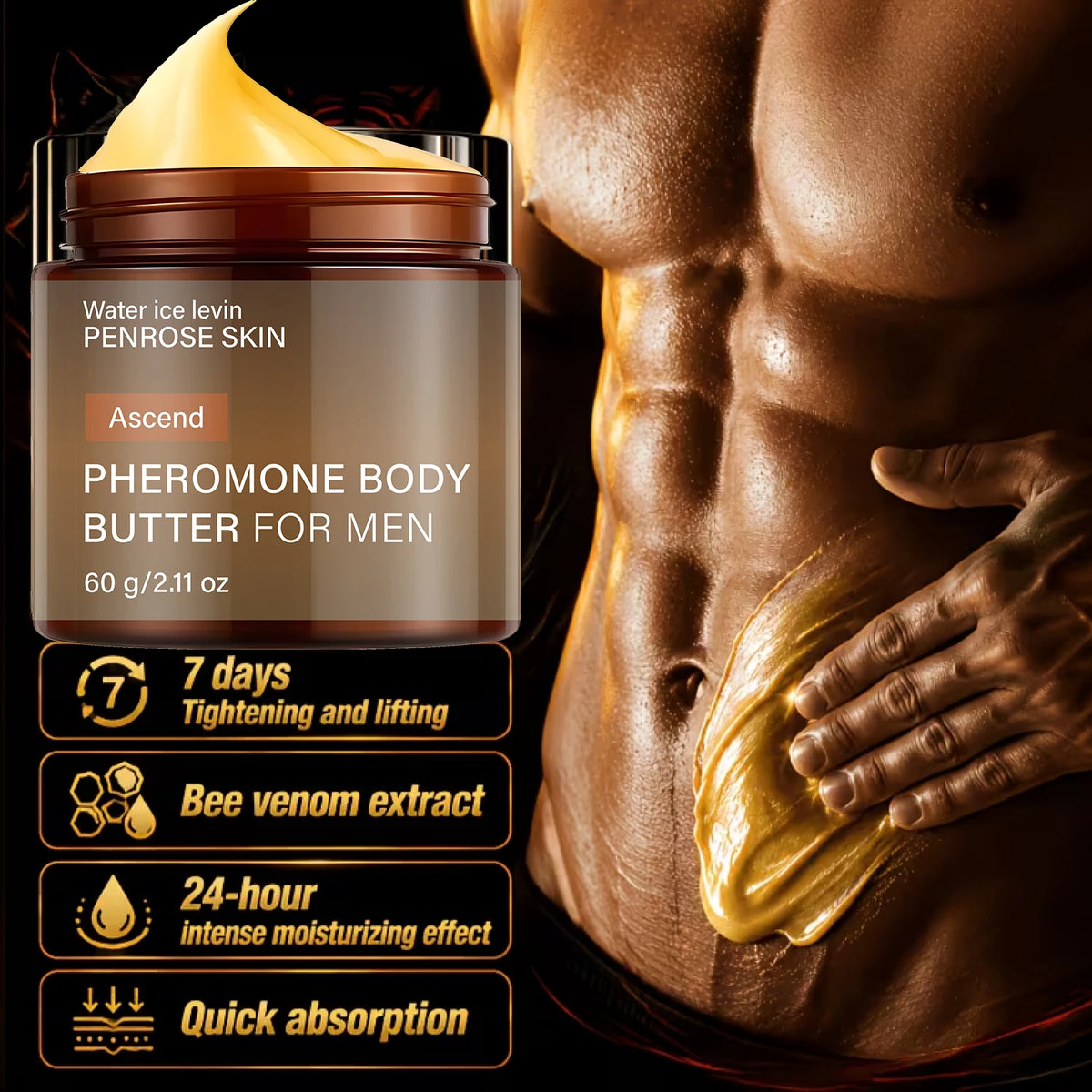Water Ice Levin Men Body Butter Lotion Long Lasting Moisturizing Firming Fragranced Daily Whole Body Skin Care Cream 60g