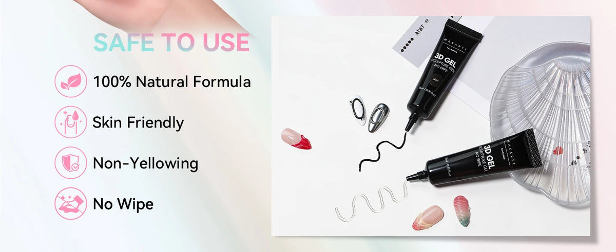 Makartt 3D Gel Nail Art – Clear & Noir Sculpting Gel for DIY Embossed Nail Designs – No Wipe Easy-Squeeze Tube Nail Glue