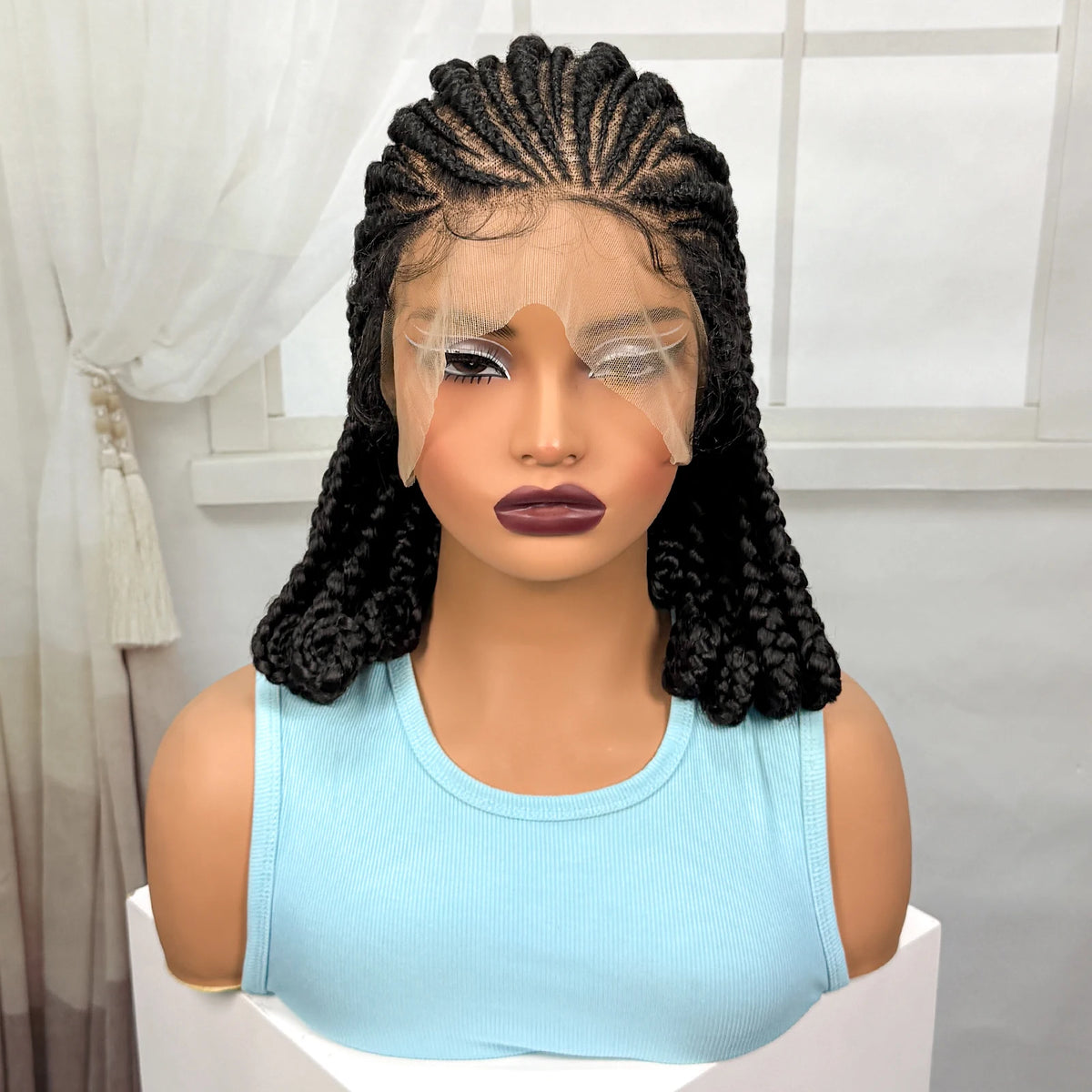 Full Lace Braided Wigs Synthetic Natural Cornrow Braids Wig Handmade Bantu Braiding Hair Wigs with Baby Hair for Black Women