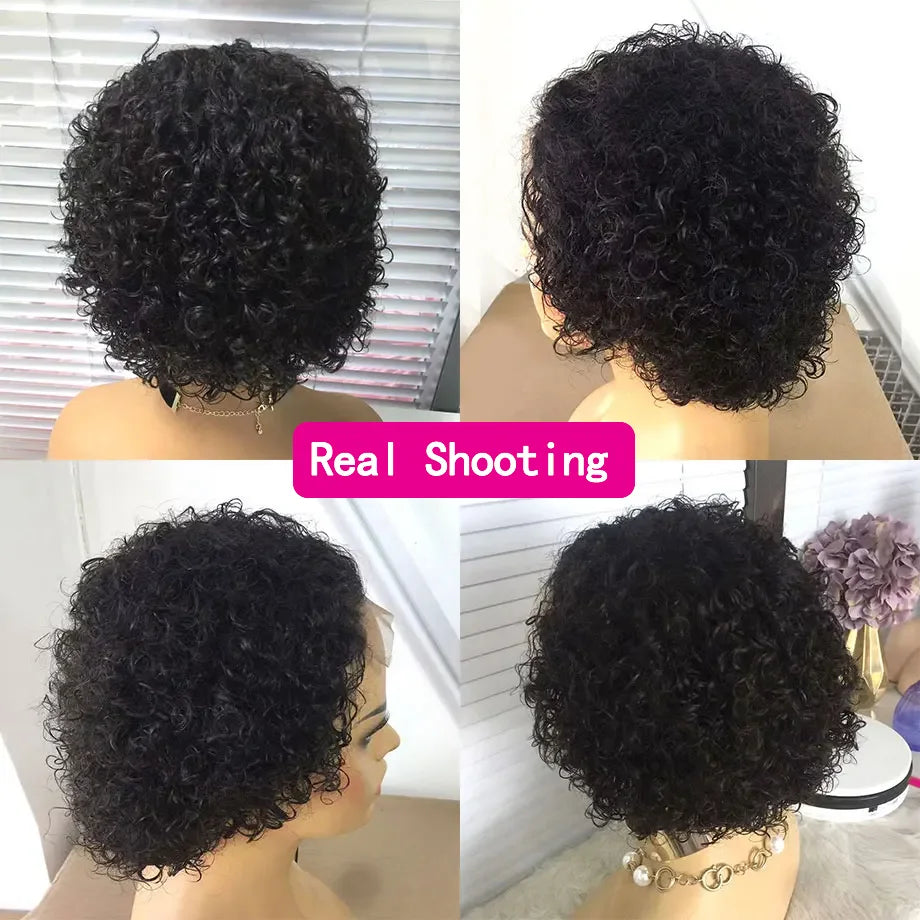 Short Pixie Cut Wig Deep Wave 13x4 Lace Front Human Hair Wigs Curly 13x1 Lace Wigs Prepluck Brazilia Human Hair For Black Women