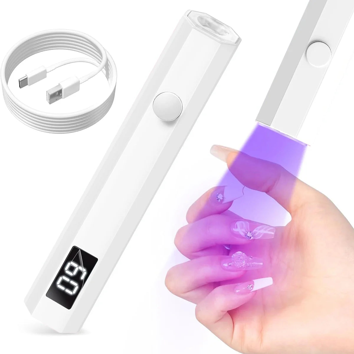 Portable USB Mini LED UV Nail Dryer, LCD Digital Display Gel Nail Curing Lamp, Compact Professional Manicure Tool
