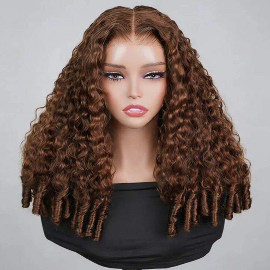 Chocolate Brown Burmese Curly 6X6 5X5 HD Lace Closure Wigs Invisible Strap 250% Wear Go Glueless Prepluck HD Lace Human Hair Wig