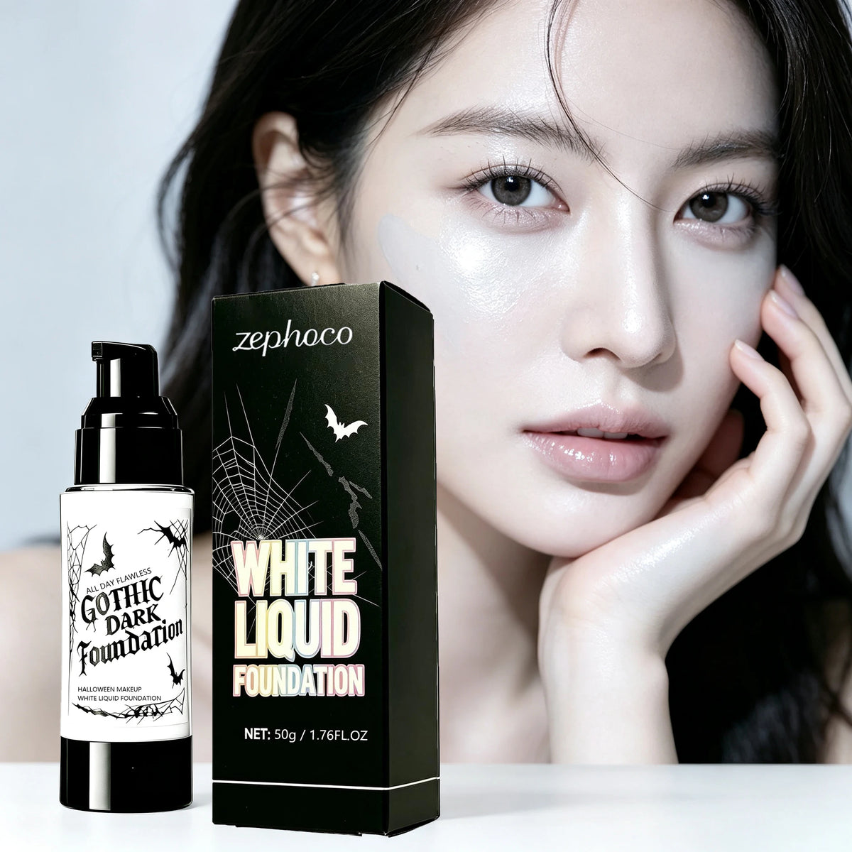 50G White Face Liquid Foundation for Helloween Cos Makeup Full Coverage Lasting Mekeup Effect Sweatproof Hydrating Natural Matte White Facial Foundation Liquid