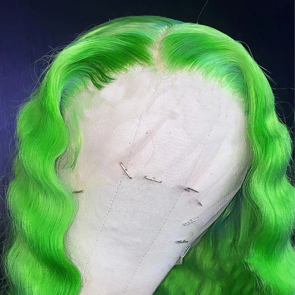Bernardo Water wave synthetic Lace Front Wig Long Wavy Hair Synthetic Wigs for Women Natural Hairline Green Wigs Cosplay