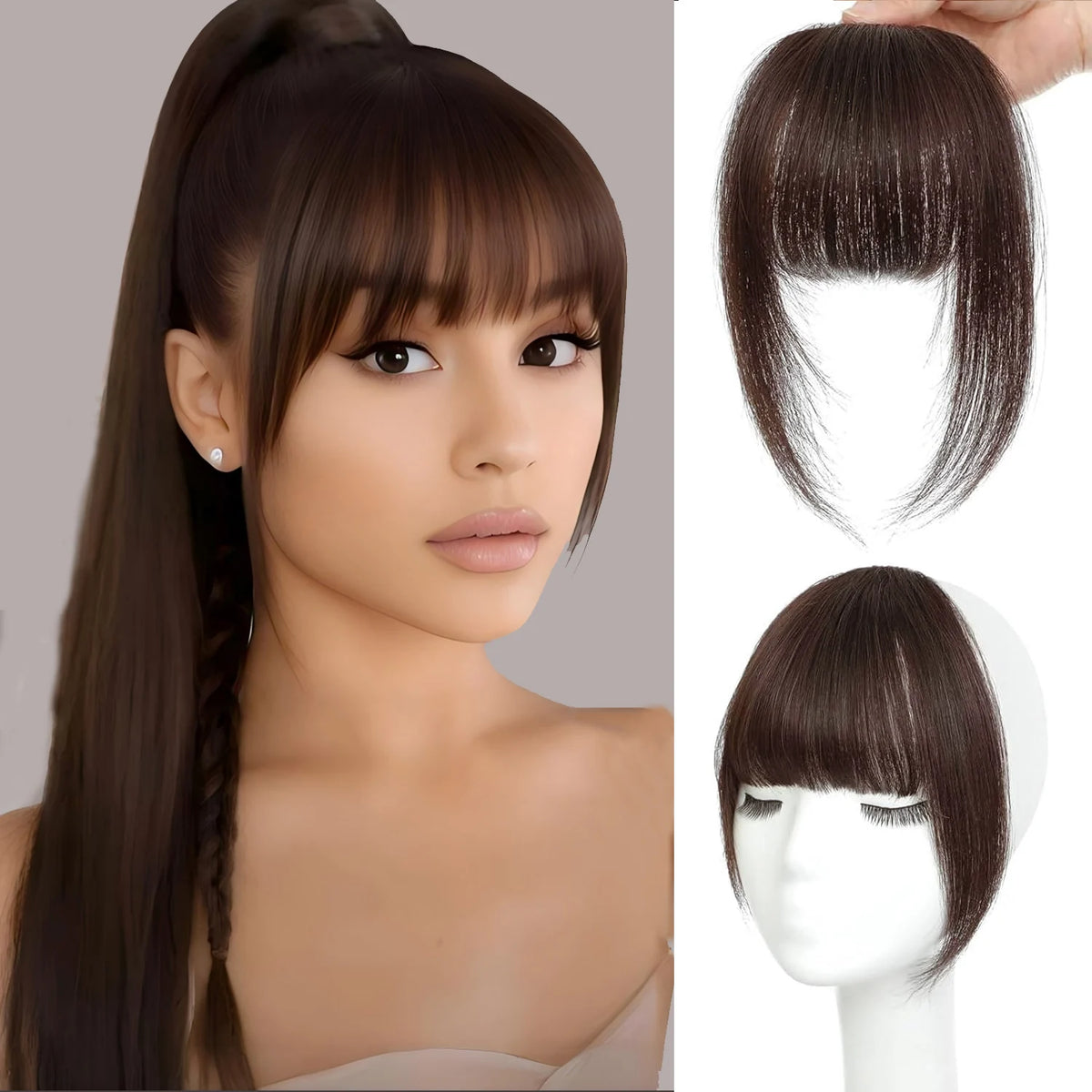 Clip In French Hair Bangs 100%  Human Hair Extensions Wispy Bangs for Women Curved Fake Bangs with Fringe Temples Hairpieces