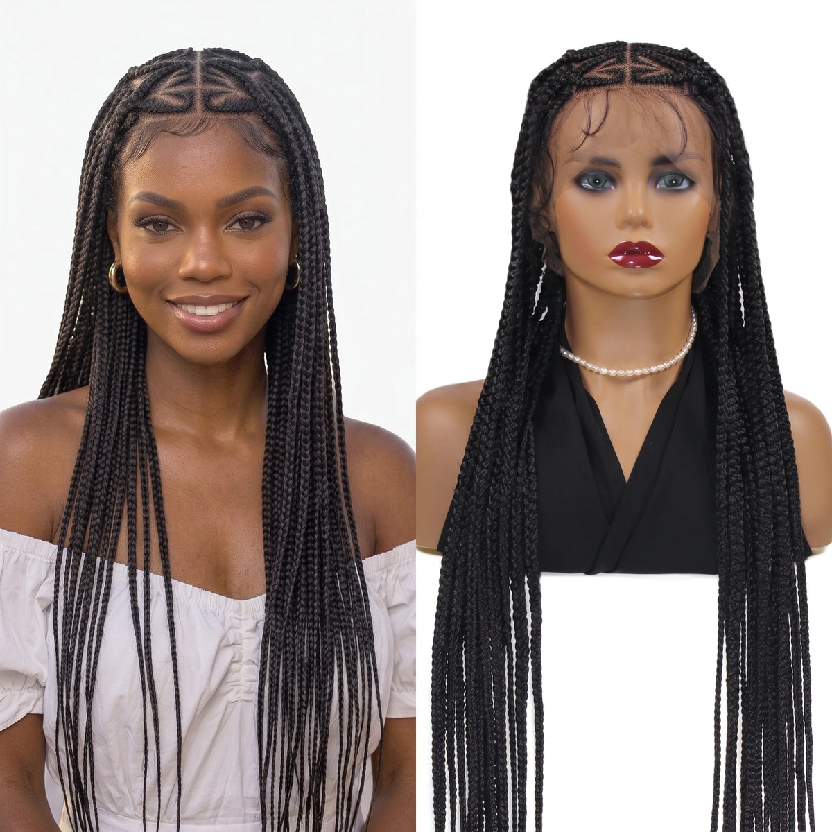36'' Heart Braids Wig Synthetic Full Lace Braided Wigs For Women Knotless Box Braids Cornrow Braided Wigs