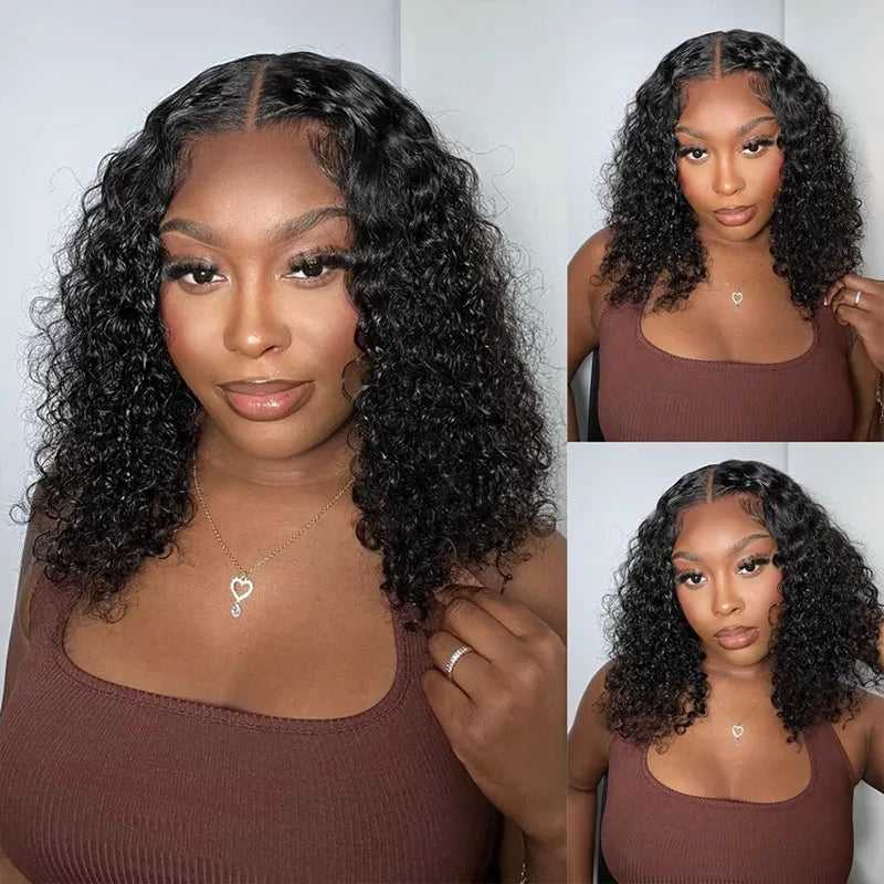 Short Bob Curly 13x4 Lace Front Human Hair Wigs Brazilian Virgin 100% Human Hair Deep Wave Bob Wigs 200% Density 4x4 Closure Wig