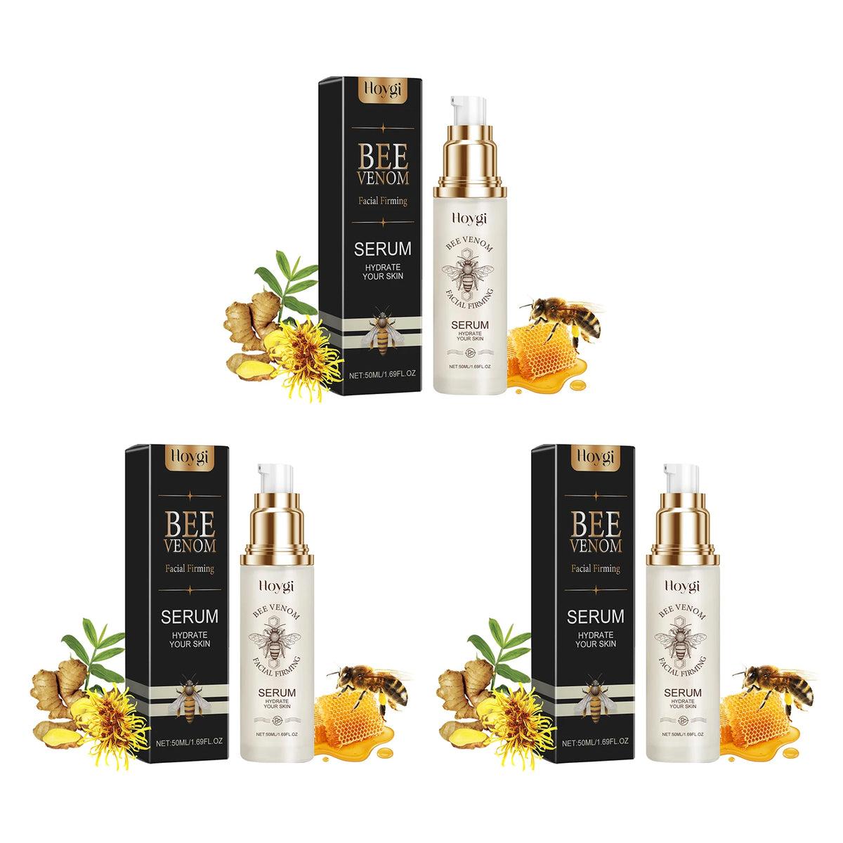 Bee Venom Facial Serum Firming Ginger Root Extract Even Skin Tone Fade Dark Spots Radiant Glow Lift Tighten Anti Aging Support Skin Elasticity Face Care