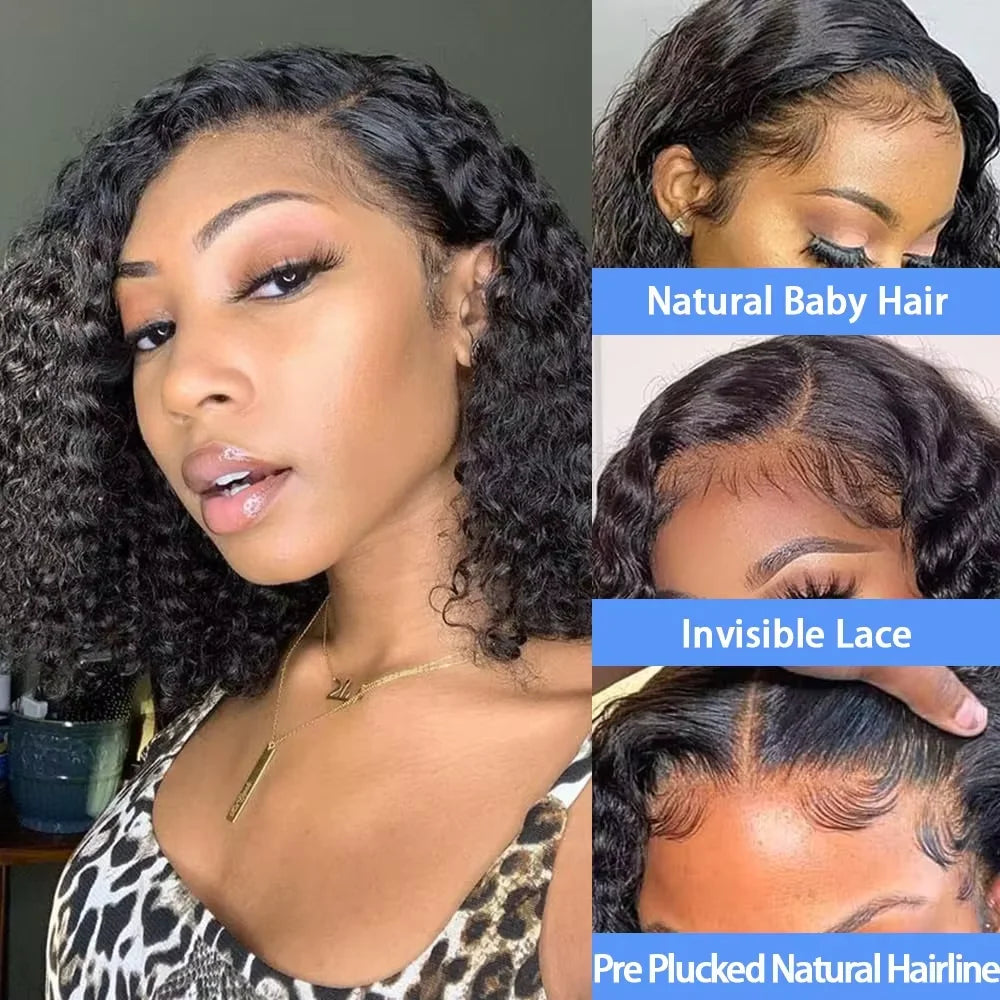 Deep Wave 250% Density Short Bob 13x4 Lace Front Human Hair Wigs Women Brazilian Curly Lace Frontal Wig Glueless Closure Wigs