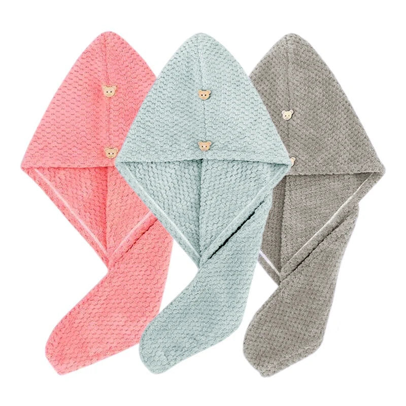 Super Absorbent Soft Hair Towels 300GSM Microfiber Quick-Dry Hair Drying Cap, Button-Fastening Turban for Normal & Textured Hair
