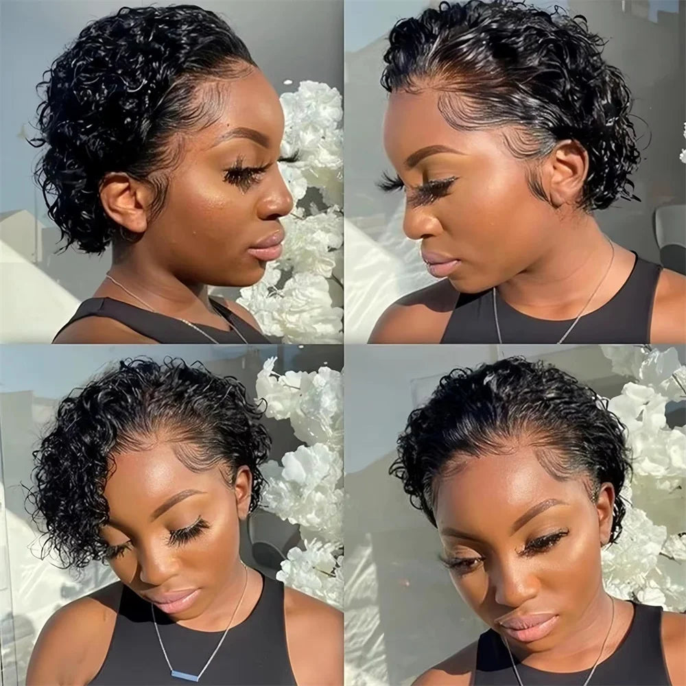 Short Pixie Cut Wig Deep Wave 13x4 Lace Front Human Hair Wigs Curly 13x1 Lace Wigs Prepluck Brazilia Human Hair For Black Women