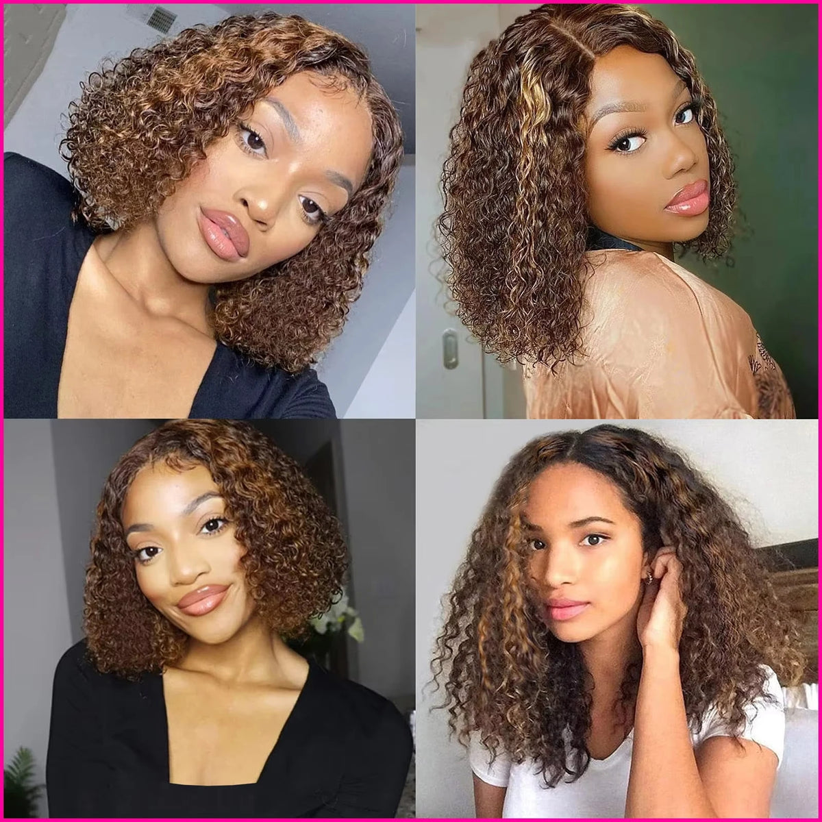 Ombre Highlight P4/27 Color Short Bob Wigs Curly 13x4 Lace Frontal Wigs Human Hair Deep Curly Bob Wig Brazilian Hair Short Bob