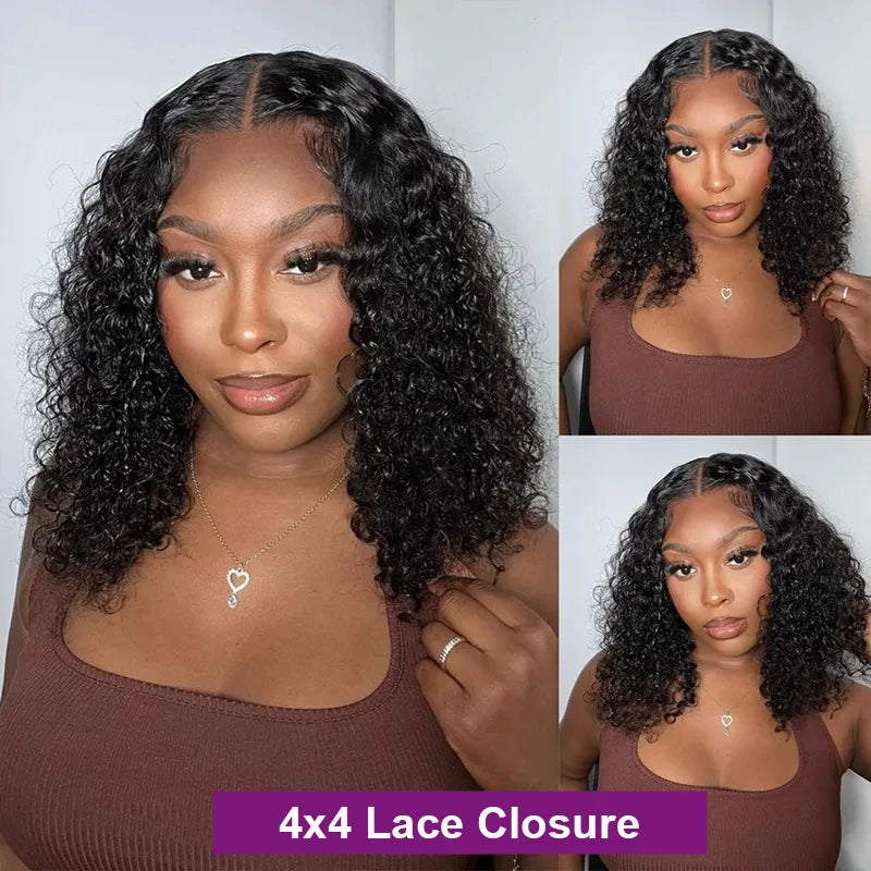 Short Bob Curly 13x4 Lace Front Human Hair Wigs Brazilian Virgin 100% Human Hair Deep Wave Bob Wigs 200% Density 4x4 Closure Wig