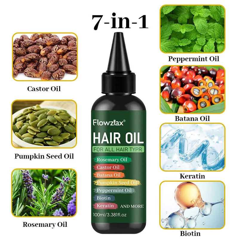 2PCS 7-in-1 Hair Care Essential Oil, 100ml, Containing Rosemary Oil, Castor Oil, Banana Oil, Pumpkin Seed Oil, Peppermint Oil, Biotin, Keratin, Moisturizing From Root To Tip, Perfect Valentine's Day And Mother's Day Gift For